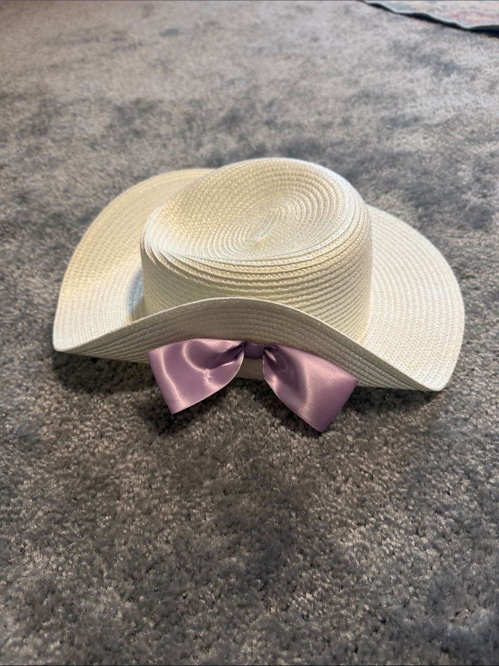 Kids White Straw Sun Hat with Ribbon Trim